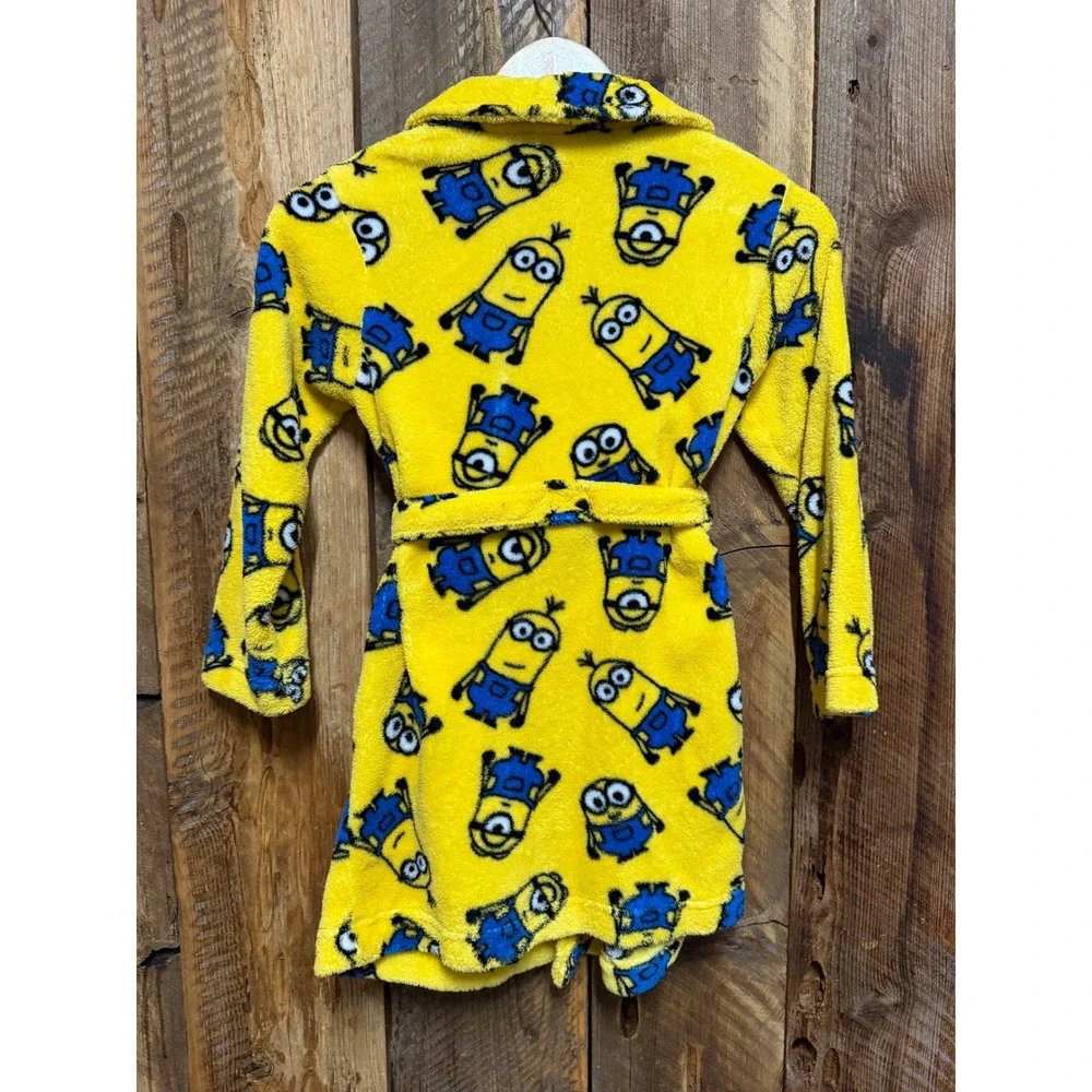 Kids Minions Plush Bath Robe Size 8 Yellow Fleece Cozy Sleepwear Cartoon Movie